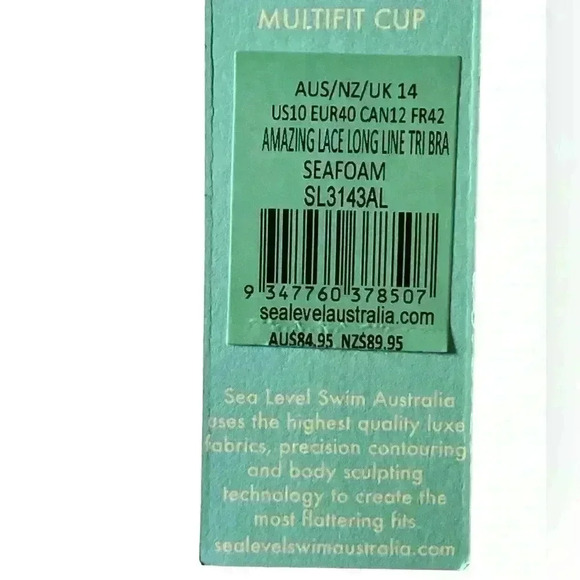 Sea Level NWT Amazing Lace Long Line Tri Bra Bikini Top Seafoam Size 10 - Picture 7 of 10